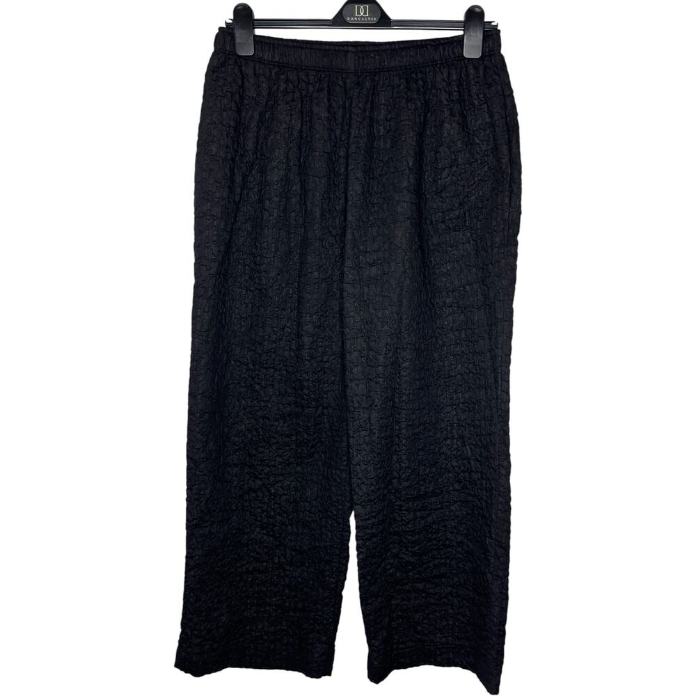 IC by Connie K Womens Pants 2X Plus Black Crinkle Textured Wide Leg Made in USA